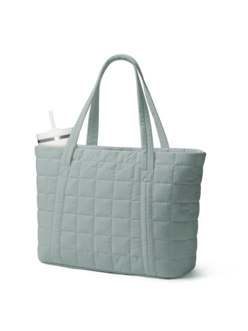 Quilted Puffer Tote Bag Women Nylon Work Travel Gym Laptop Compartment